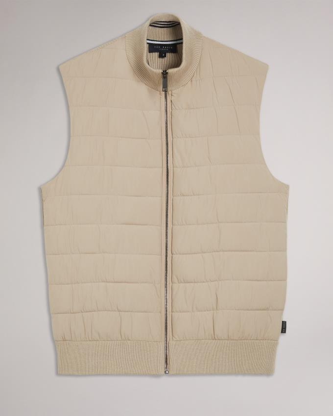 Gilet Ted Baker Funnel Neck Gilet With Knitted Back Beige Homme | NKB-47299802